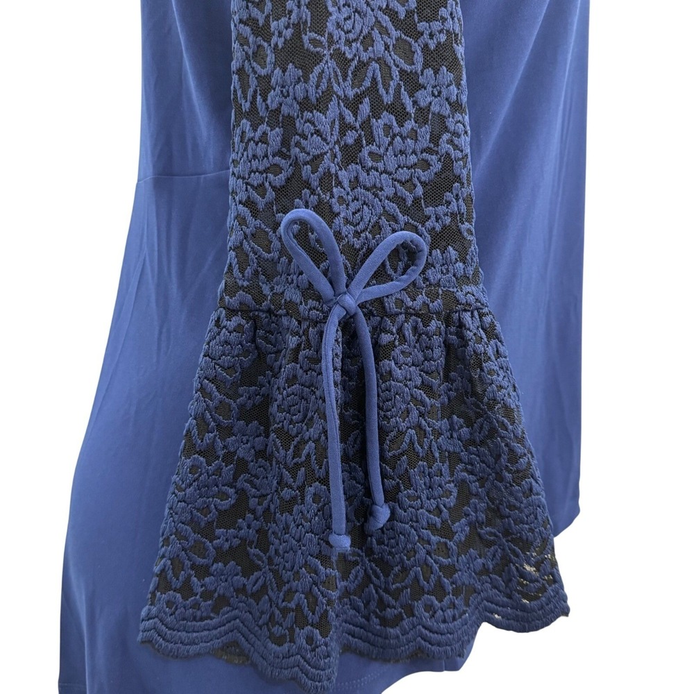 Susan Graver Lace Bell Sleeve Blouse Top V-Neck Flowy Boho Romantic Chic Blue XL - Picture 5 of 11